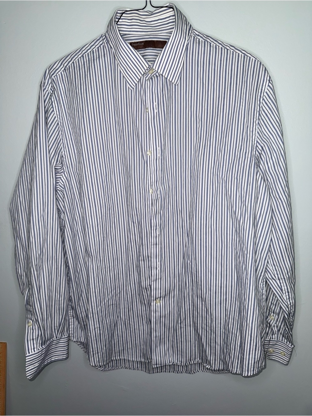 Perry Ellis White Shirt with Navy Pinstripes